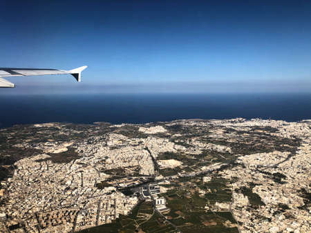 Fantastic view to the area of Malta from a flying plane 11.3.2020の写真素材