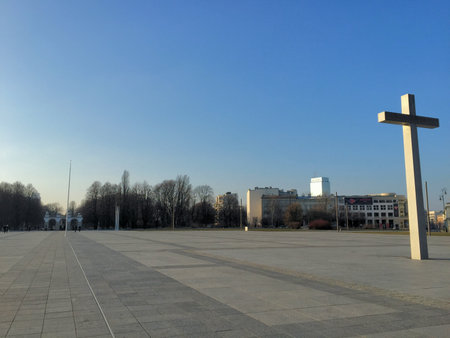 Big square with a holy cross in the city of Warsaw in Poland 3.1.2016のeditorial素材