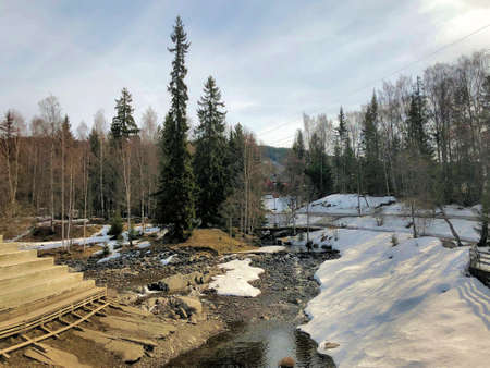 Fascinating winter landscape in the area of Lillehammer in Norway 19.4.2019の写真素材