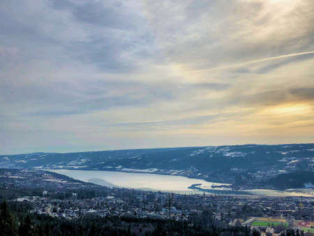 Amazing view over the city of Lillehammer in Norway on a cloudy day 19.4.2019