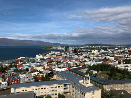 Fantastic view from the Halgrims church over the bay and the city of Reykjavik in Iceland 30.6.2019のeditorial素材