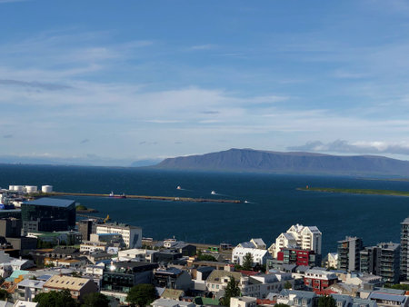 Fantastic view from the Halgrims church over the bay and the city of Reykjavik in Iceland 30.6.2019のeditorial素材