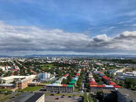 Fantastic view from the Halgrims church over the bay and the city of Reykjavik in Iceland 30.6.2019のeditorial素材