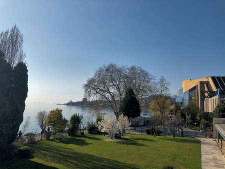 Waterfront at the lake of Geneva in Montreux in Switzerland 30.3.2019