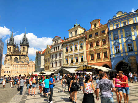People are walking over a square in the city of Prague in Czech Republic 14.7.2018のeditorial素材
