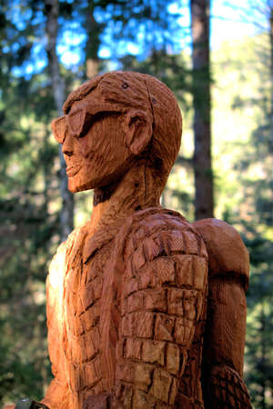 Handmade wooden sculpture in a forest in Vaduz in Liechtenstein 17.2.2021のeditorial素材