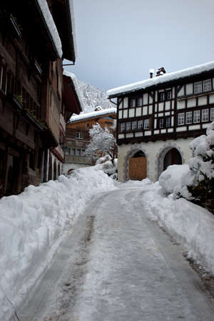 Historic old buildings in Werdenberg in Switzerland 15.1.2021のeditorial素材