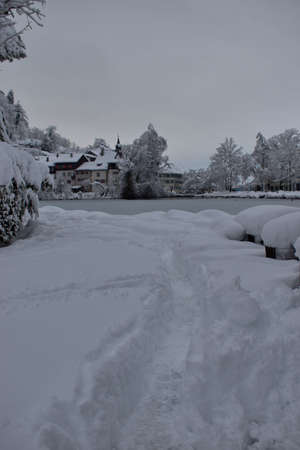 Majestic winter panorama at the lake in Buchs in Switzerland 15.1.2021のeditorial素材