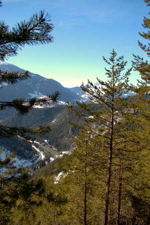View over the rhine river in the canyon in the area of Flims in Switzerland 20.2.2021