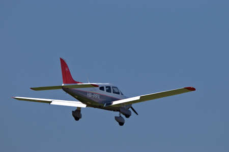 Piper PA-28-181 Archer II is approaching the airport Saint Gallen Altenrhein in Switzerland 20.4.2021のeditorial素材