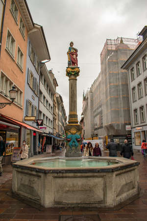 Splashing water in a fountain in the city of Winterthur in Switzerland 11.5.2021のeditorial素材