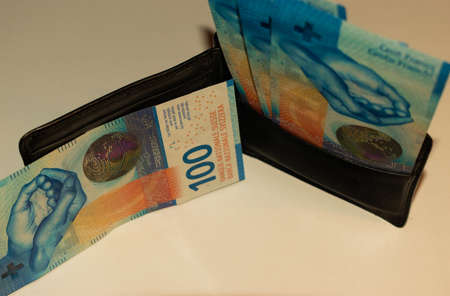 Swiss frank bank notes with the value of one hundred each saved in a wallet 27.5.2021