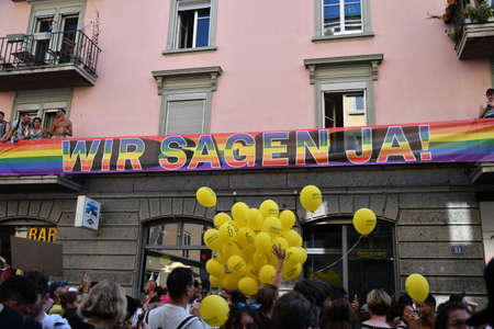 ZURICH, SWITZERLAND, SEPTEMBER 4, 2021 Peaceful protesters demonstrating for the rights of gay and...