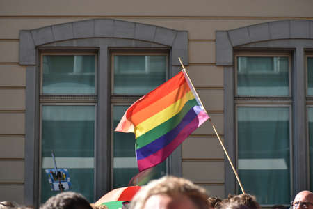 ZURICH, SWITZERLAND, SEPTEMBER 4, 2021 Peaceful protesters demonstrating for the rights of gay and lesbian people in the city centerのeditorial素材