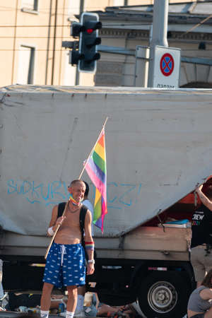 ZURICH, SWITZERLAND, SEPTEMBER 4, 2021 Peaceful protesters demonstrating for the rights of gay and...