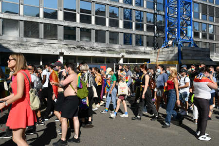 ZURICH, SWITZERLAND, SEPTEMBER 4, 2021 Peaceful protesters demonstrating for the rights of gay and...