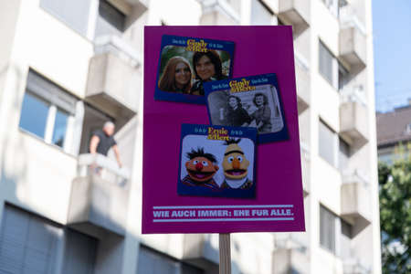ZURICH, SWITZERLAND, SEPTEMBER 4, 2021 Protesters in the city center holding up their sign with a messageのeditorial素材