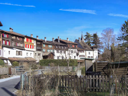 Werdenberg, Switzerland February 26, 2019 Traditional buildings in a historic site on a sunny day