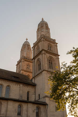 Zurich, Switzerland, September 4, 2021 Towers of the majestic Muenster church on a sunny dayの写真素材