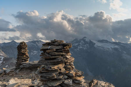 Heap of stones on the peak of the mount Fanellhorn