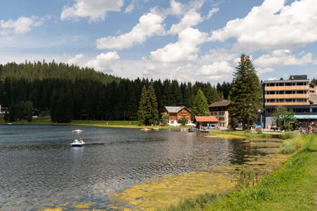 Arosa, Switzerland, August 15, 2021 Lake view in an idyllic alpine sceneryのeditorial素材