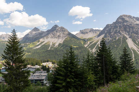 Arosa, Switzerland, August 15, 2021 Fantastic view over the mountains during a hikeのeditorial素材