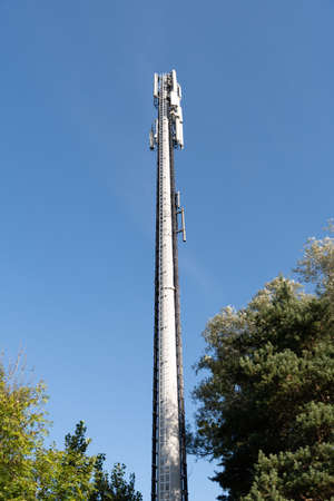 Schaan, Liechtenstein, September 25, 2021 Sending and receiving mast with a clear blue skyのeditorial素材