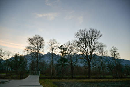 Vaduz, Liechtenstein, November 19, 2021 Natural scenery with an agriculture place in the alps
