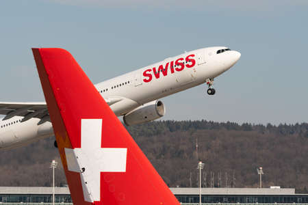 Zurich, Switzerland, February 10, 2022 Swiss International Airlines Airbus A330-343 aircraft take...