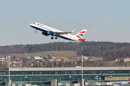 Zurich, Switzerland, February 10, 2022 British Airways Airbus A320-251N aircraft take off from...