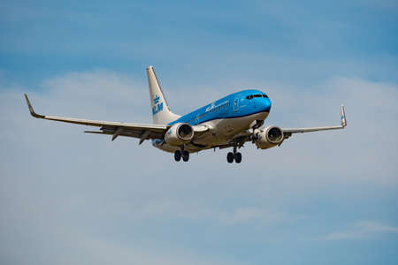 Zurich, Switzerland, February 24, 2022 KLM Airlines Boeing 737-7K2 aircraft final approach on runway 14のeditorial素材