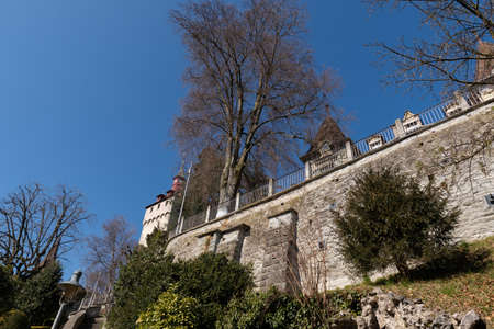 Lucerne, Switzerland, March 10, 2022 Historic old Musegg wall and tower in the city centerのeditorial素材