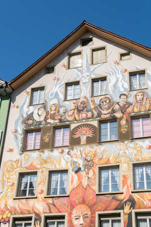 Lucerne, Switzerland, March 10, 2022 Fascinating paintings on the historic old buildings in the old townのeditorial素材