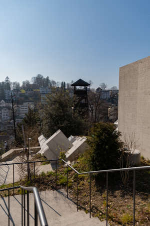 Lucerne, Switzerland, March 10, 2022 Lovely park with green vegetation inside the glacier garden museumのeditorial素材