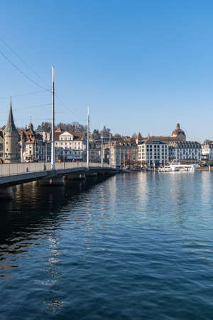 Lucerne, Switzerland, March 10, 2022 Terrific view over the lake of Lucerne on a clear blue sky dayのeditorial素材