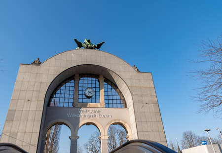 Lucerne, Switzerland, March 10, 2022 Gate on a square at the waterfront in the city centerのeditorial素材