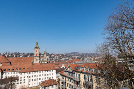 Saint Gallen, Switzerland March 9, 2022 View over the downtown area on a sunny afternoon