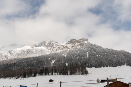San Bernardino pass, Switzerland April 3, 2022 Stunning snow covered alps on the way between Grison and Ticinoの写真素材