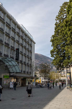 Chur, Switzerland, April 11, 2022 People are walking through the city center on a sunny day in spring timeのeditorial素材