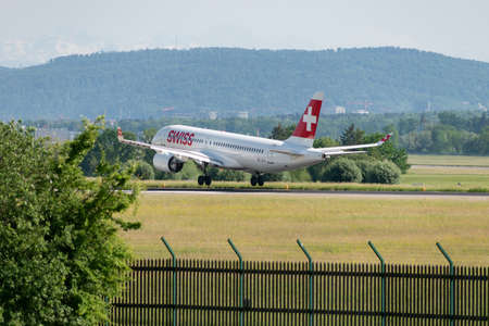 Zurich, Switzerland, May 20, 2022 Swiss International Airlines Bombardier CS-300 or A220-300...