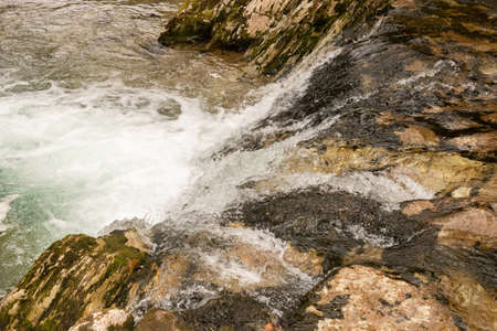 Unterwasser, Switzerland, May 5, 2022 Beautiful Thur waterfalls in in a small canyonの写真素材