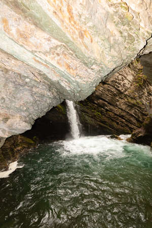 Unterwasser, Switzerland, May 5, 2022 Beautiful Thur waterfalls in in a small canyon