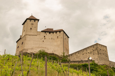 Balzers, Liechtenstein, June 5, 2022 Historic old Gutenberg castle on a cloudy dayのeditorial素材
