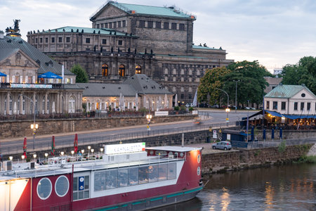 Dresden, Saxon, Germany, July 10, 2022 Late evening at the Elbe river on an overcast dayのeditorial素材