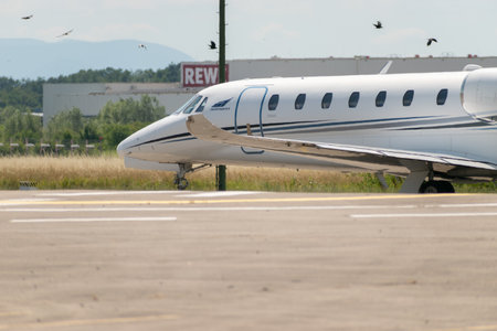Lahr, Germany, July 9, 2022 Cessna 680 Citation Sovereign Plus aircraft is parking at the apronのeditorial素材