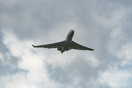 Zurich, Switzerland, September 27, 2022 Qatar Gulfstream 650ER business jet is taking off from runway 32 on a cloudy dayのeditorial素材