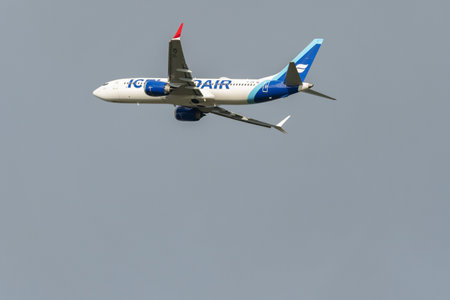 Zurich, Switzerland, December 23, 2022 Icelandair Boeing 737-8 MAX aircraft is taking off from...