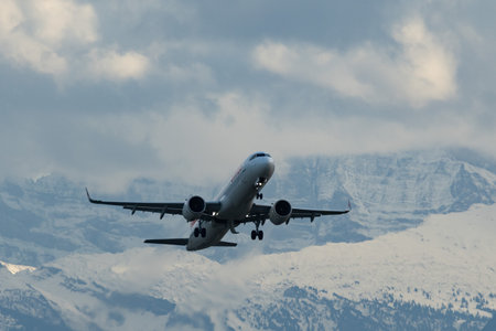 Zurich, Switzerland, December 23, 2022 Switzerland Airbus A321-271NX aircraft is departing from...
