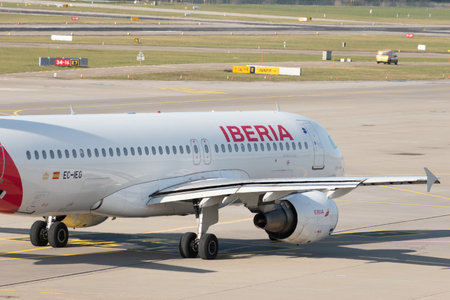 Zurich, Switzerland, January 19, 2023 Iberia Airbus A320-214 aircraft on the way to its take off positionのeditorial素材
