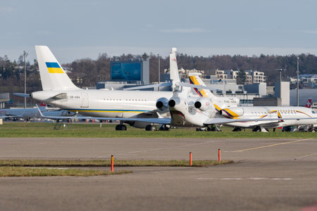 Zurich, Switzerland, January 19, 2023 Ukraine and Ecuador Airbus A319-115X-CJ and Dessault Falcon-7X...